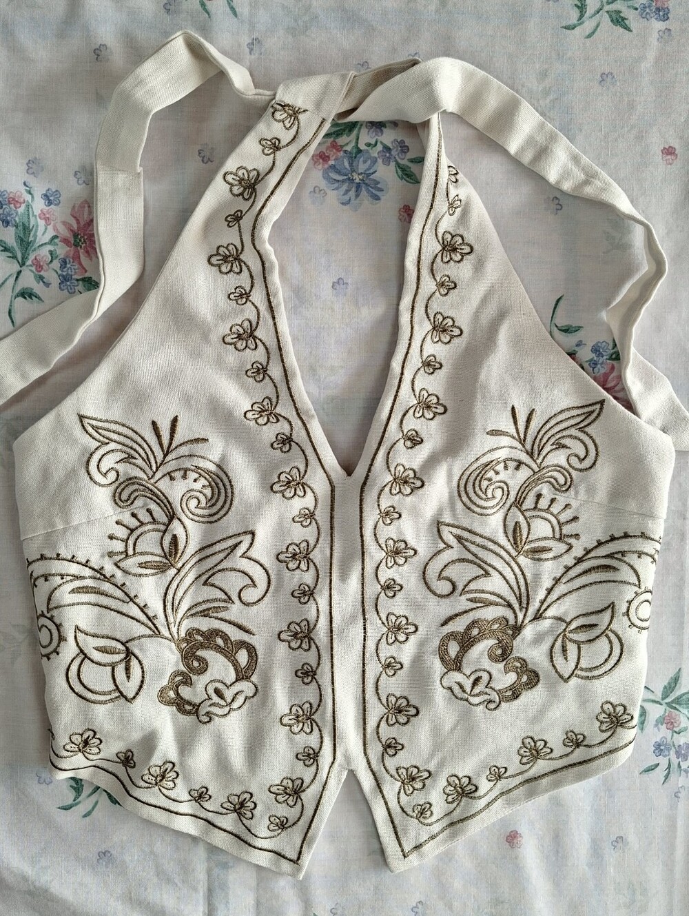 Boho Coastal Embroidered Western Halter Crop Top